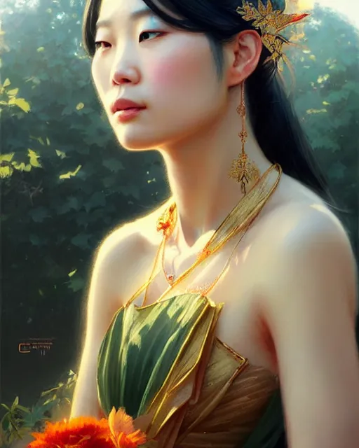 Image similar to a beautiful taiwan goddess with sundress with jewelry | | winter, realistic shaded, unpleasant face, good looking, fine details, realistic shaded lighting poster by greg rutkowski, magali villeneuve, artgerm, jeremy lipkin and michael garmash and rob rey