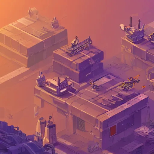 Prompt: abandoned dystopian dusty mecha town, isometric game asset, trending on artstation, 2 d hd, 8 k