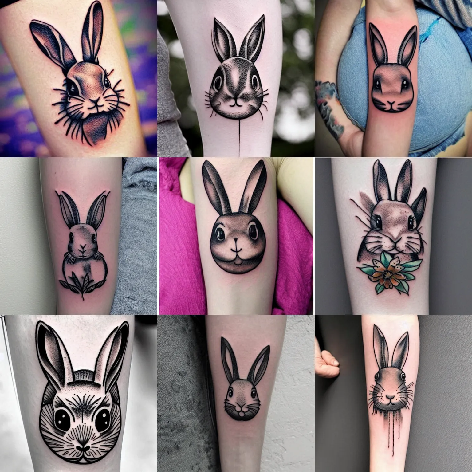 Prompt: adorable bunny floral stencil tattoo