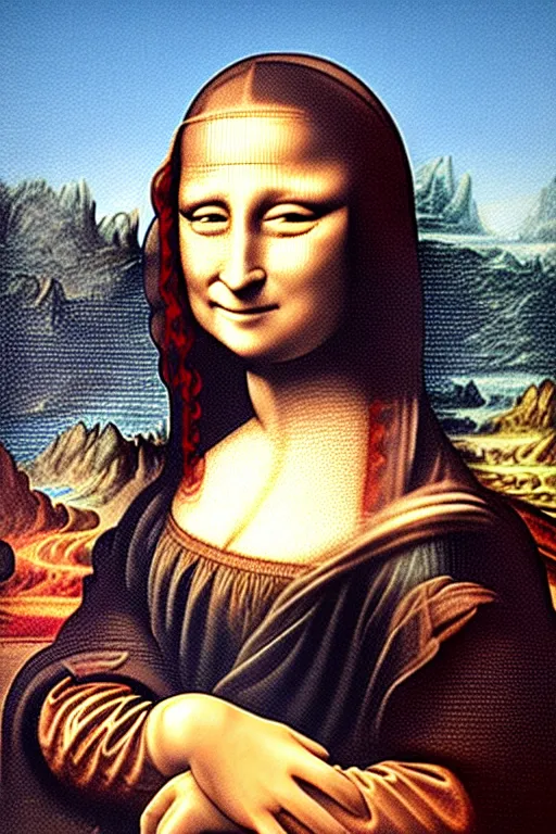 Image similar to mona lisa in the style of pointilism