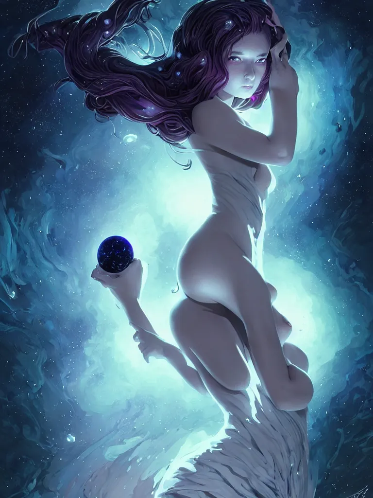 Image similar to azathoth girl, seductive pose, dress made of the milky way, full body, occlusion shadow, specular reflection, rim light, unreal engine, artgerm, artstation, art by hiroaki samura and ilya kuvshinov and ossdraws, intricate, highly detailed 8 k, cosmic horror illustration, extremely beautiful shape of face and body
