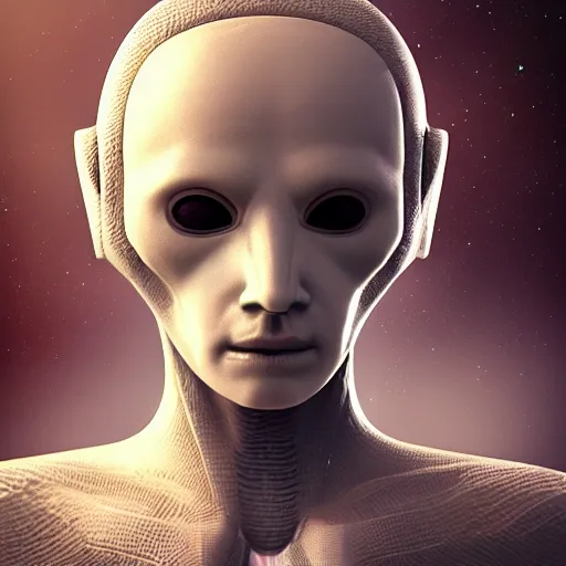 Image similar to portrait of an extraterrestrial creature, renaissance style, star wars character, volumetric lights, symmetry, headpiece, trending on artstation, sharp focus, leica, studio photo, intricate details, highly detailed