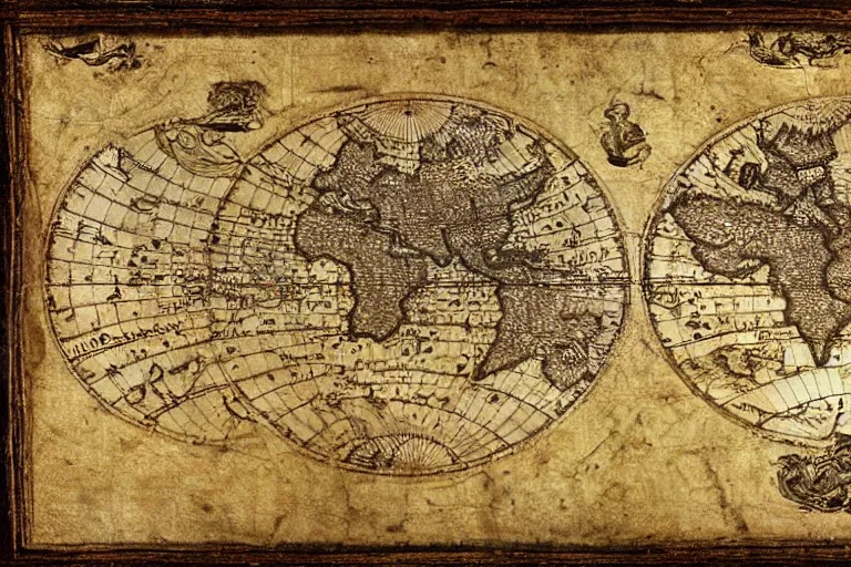 Image similar to papyrus, map of the onderworld, extremely detailed thin ancient paper by da vinci