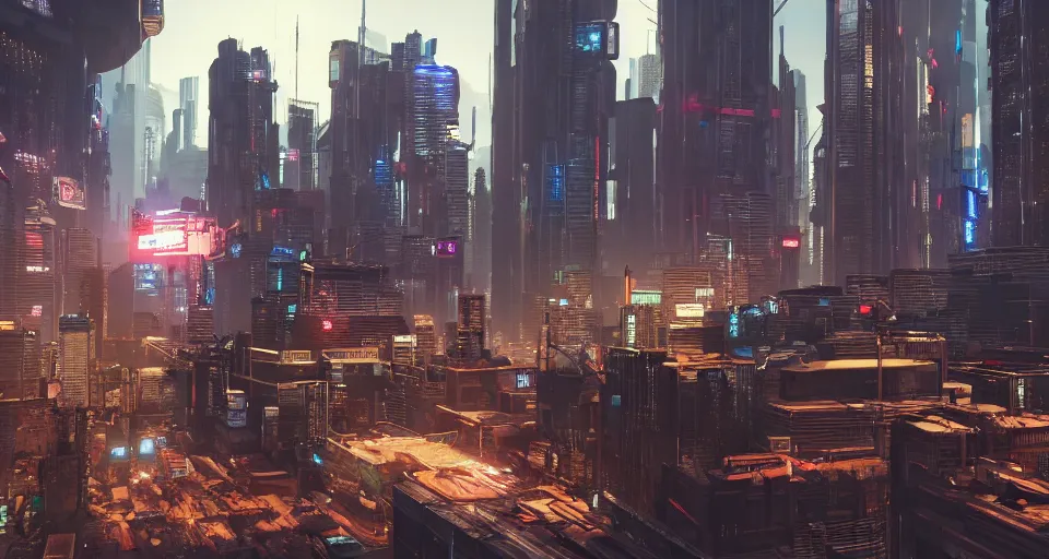 Prompt: a cyberpunk city, rich contrast, realistic, Cryengine 8k UHD