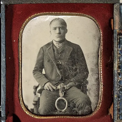 Prompt: Tintype photograph of found objects displayed in an ethnographic museum, archive material, anthropology, 1920s studio lighting.