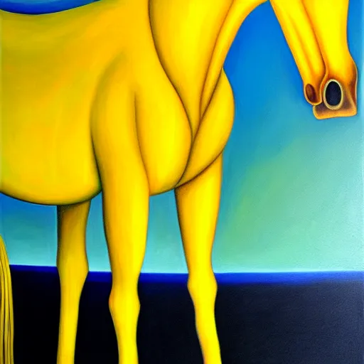 Prompt: a yellow horse as wide as a house, oil on canvas, surreal