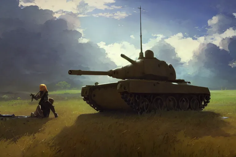 Image similar to a tank with a church instead a gun plattform, scene in an open field. key visual, conceptart, ambient lighting, highly detailed, digital painting, artstation, concept art, sharp focus, by makoto shinkai and akihiko yoshida and greg manchess