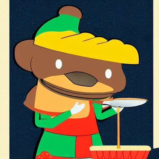 Prompt: cute platypus on a kitchen wearing a chef hat and holding a lasagna into an oven, digital art