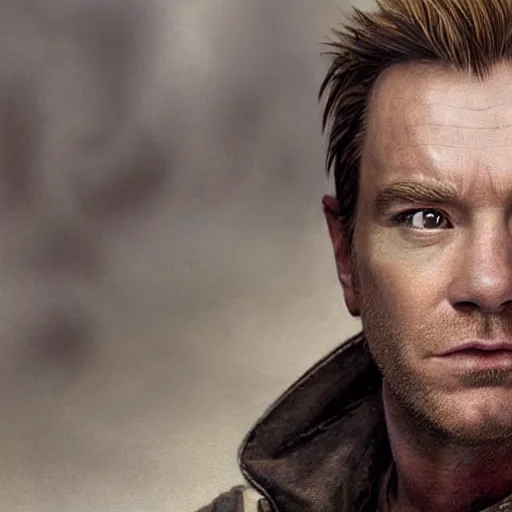 Image similar to hyperrealistic mixed media high resolution painting of Ewan McGregor as Harry Potter, stunning 3d render inspired art by István Sándorfi and Greg Rutkowski and Unreal Engine, perfect symmetry, dim volumetric lighting, 8k octane beautifully detailed render, post-processing, extremely hyper-detailed, intricate, epic composition, highly detailed attributes, highly detailed atmosphere, cinematic lighting, masterpiece, trending on artstation, very very detailed, masterpiece, stunning, flawless structure, lifelike texture, perfection,