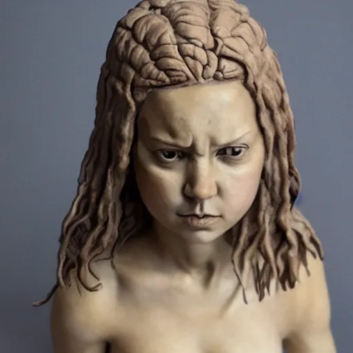 Image similar to realistic portrait sculpture of angry girl angel