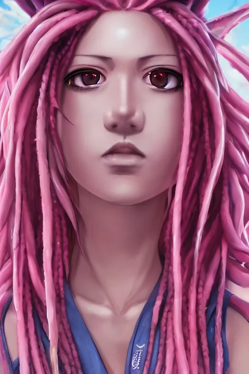 Prompt: portrait of an anime manga girl with pink and white snake dreads, straight on portrait, by artgerm, james jean, tom bagshaw, gerald brom, vaporwave colors, lofi colors, vaporwave, lofi, goth vibe, 4 k, smooth, hd, substance designer render, full body character concept art, symmetrical,