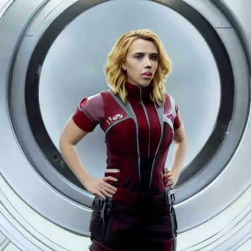 Prompt: a still of Scarlett Johansson in Battlestar Galactica