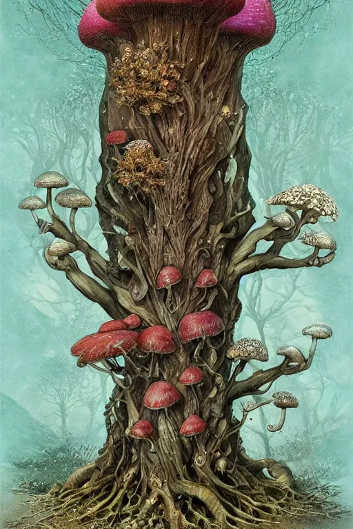 Prompt: a beautiful digital illustration painting of a detailed fantasy tree trunk and roots, mushroom, flowers by by wayne barlowe, peter mohrbacher, kelly mckernan. 8 k resolution trending on artstation concept art digital illustration