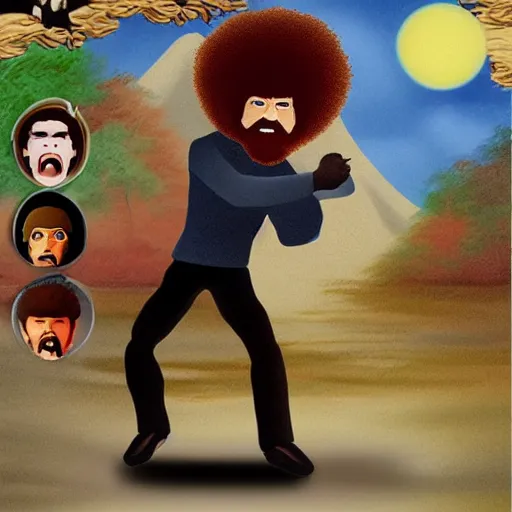 Prompt: bob ross fighting ninjas and screaming