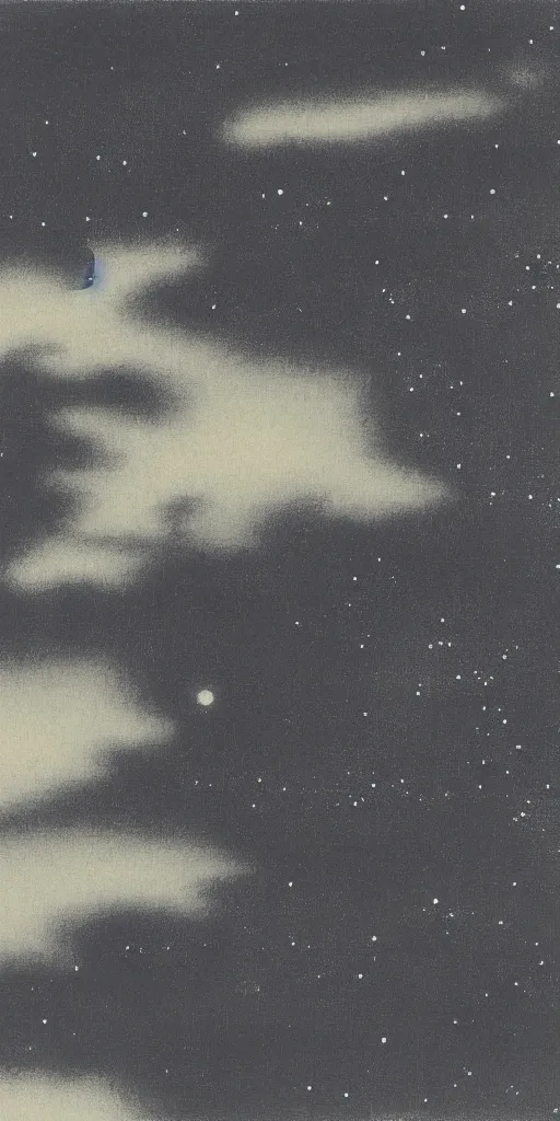 Image similar to painting of the night sky by kitano tsunetomi, 1 9 3 9, monochromatic