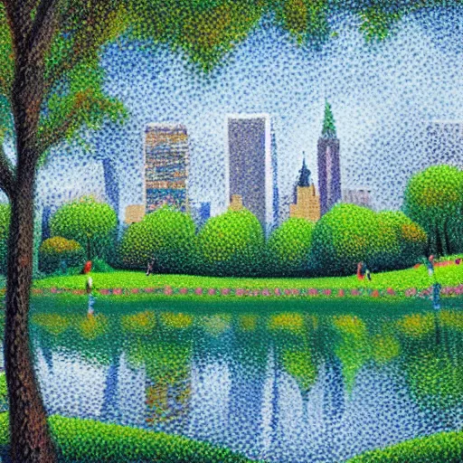 Prompt: Central park, Pointillism, Central park new york city, trending on artstation