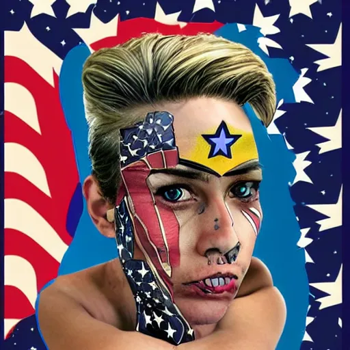 Prompt: donald trump as wonder woman but with facial tattoos like a soundcloud rapper
