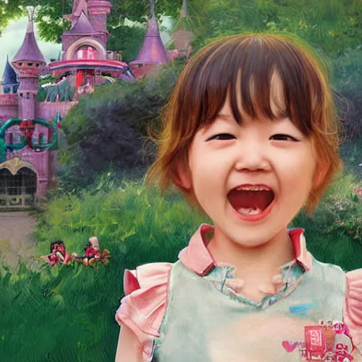 Prompt: cute joyful girl in the theme park, art by sosuke morimoto and yuqi wang,