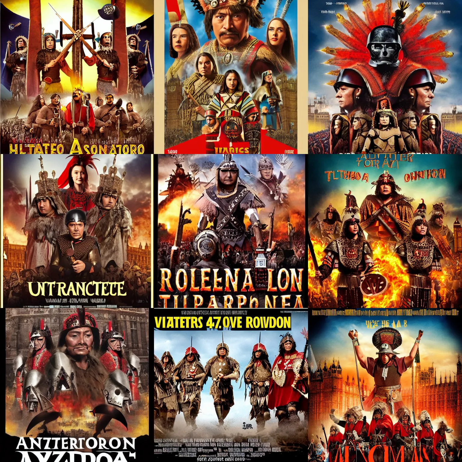 Prompt: Movie poster, alternate history where Aztecs invade London in 1492