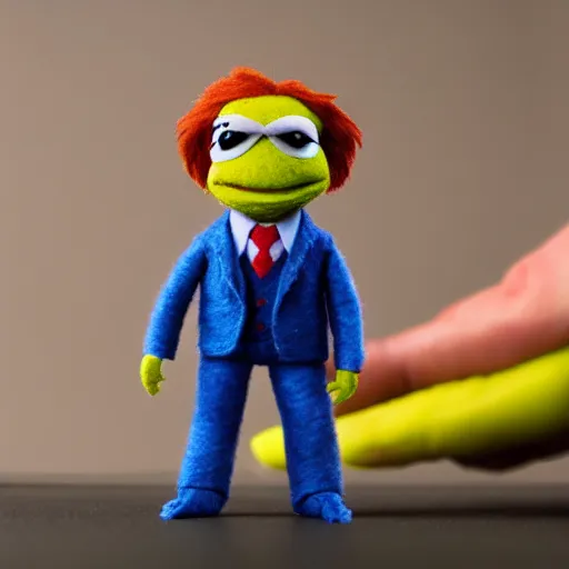 Image similar to saul goodman as a muppet. highly detailed felt. colorful clothes. hyper real photo. 4 k.