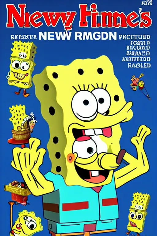 Image similar to spongebob as gordon ramsay on the cover of the new york times, realistic, photo, photorealistic, detailed, high quality, high resolution, 8 k, hdr, 4 k, 8 k resolution, 1 6 k resolution, lossless, lossless quality