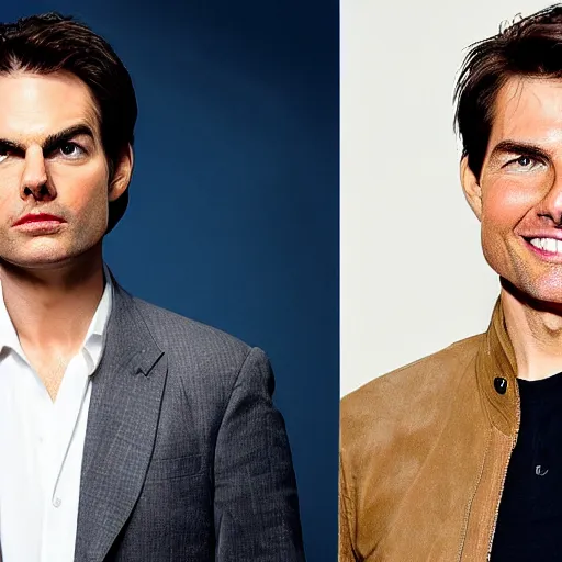 Prompt: Bill-Hader and Tom-Cruise are secretly the same person, headshot portrait