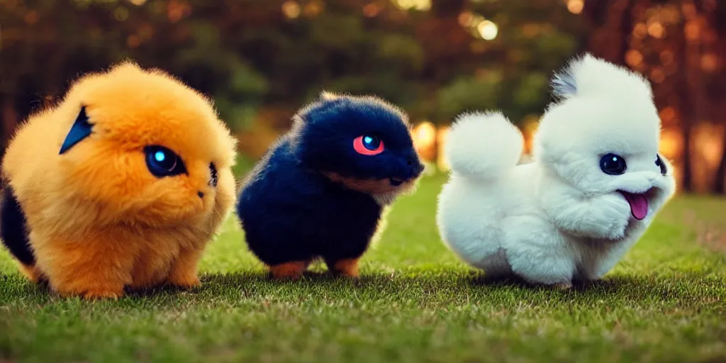 Image similar to real life pokemons photo, cute!!!, chuncky!!!, adorable!!!, fluffy!!!, ultra realistic!!!, golden hour, sharp focus