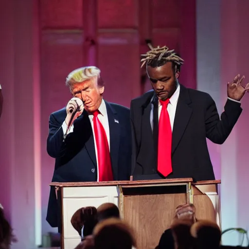 Prompt: lil uzi vert and donald trump giving a sermon at church