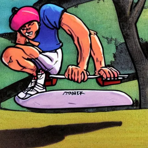 Image similar to 1990s 🦤 on a flying skateboard, cartoon