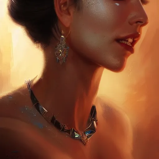 Image similar to a beautiful portrait of a goddess with sparkling skin by greg rutkowski and raymond swanland, trending on artstation