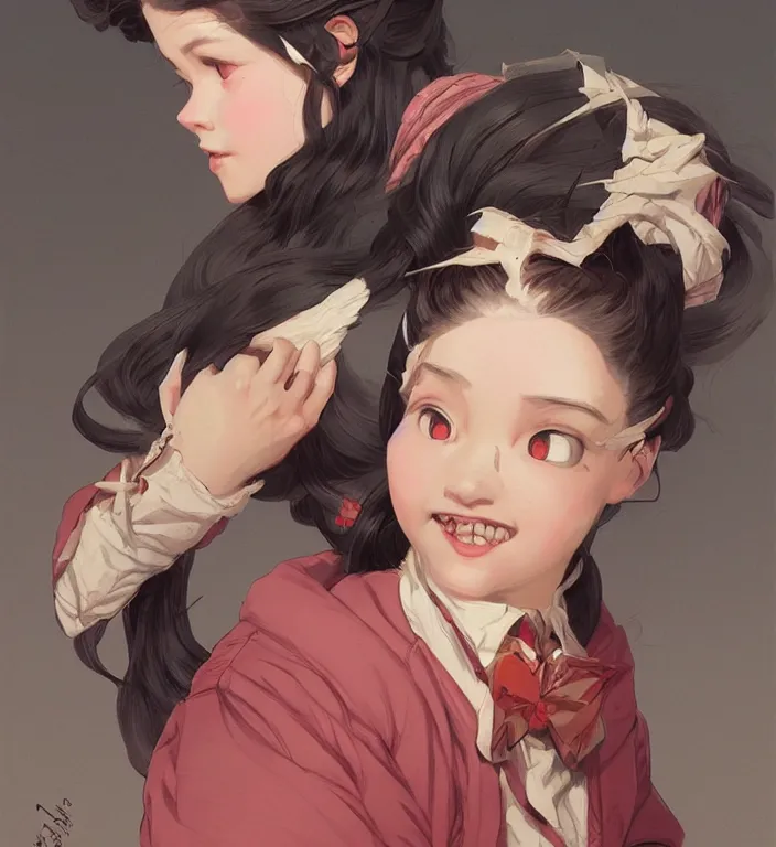 Image similar to Nezuko, very detailed, digital art, concept art, studio quality, fantasy, art style by J. C. Leyendecker