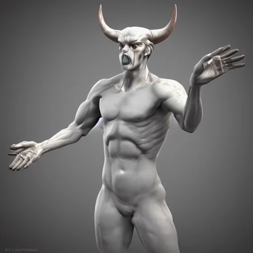 Prompt: 3 d render of a marble devil, satan, lucifer, artstation