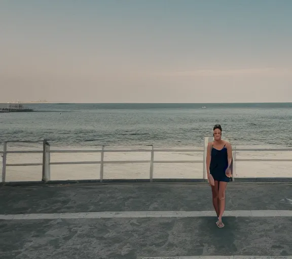 Image similar to photo of lido di ostia, cinematic color grading, various poses, soft light, faded colors, well framed, sharp focus, 8 k