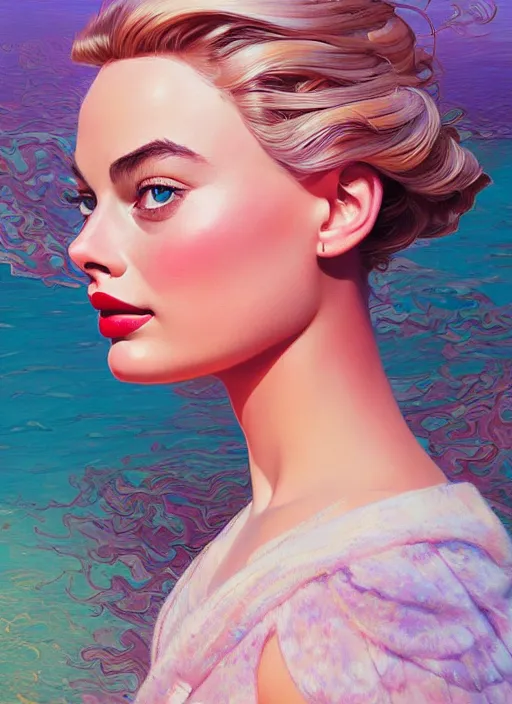 Image similar to margot robbie as a barbie doll, path traced, highly detailed, high quality, digital painting, alena aenami, lilia alvarado, shinji aramaki, karol bak, alphonse mucha, tom bagshaw