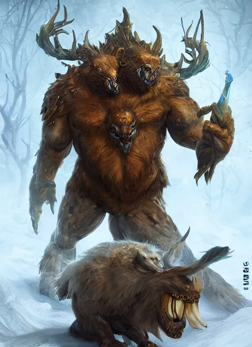 Image similar to а fantasy Proto-Slavic mythology, animals creatures inspired blizzard games, full body, detailed and realistic, 4k, top-artstation, octane render