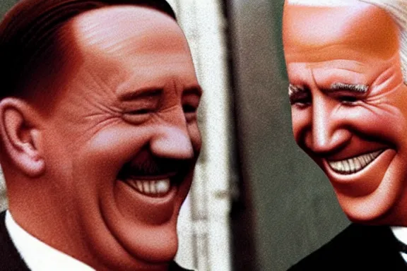 Image similar to “ very very intricate photorealistic photo of hitler and joe biden laughing together, detailed natural lighting, award - winning crisp details ”