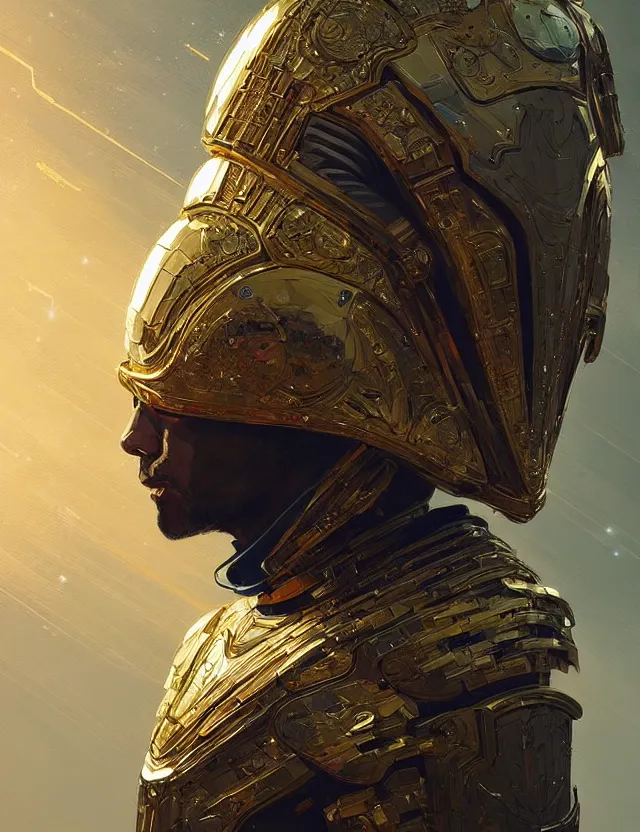 Image similar to futuristic priest, reflective chrome armor, super intricate gold ornaments artwork by tooth wu and wlop and alena aenami and greg rutkowski