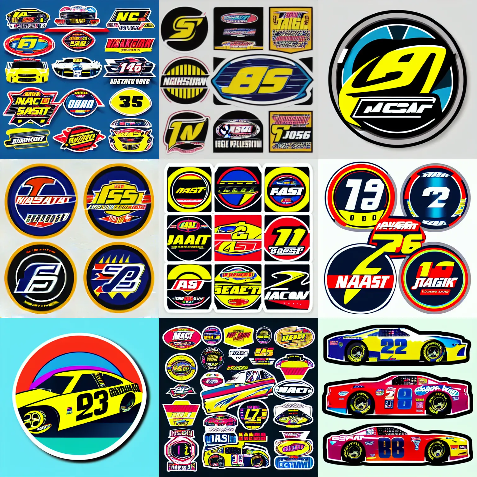 Prompt: “nascar sticker bomb, sticker, highly detailed, colorful, illustration, smooth and clean vector curves, no jagged lines, vector art, logo has”