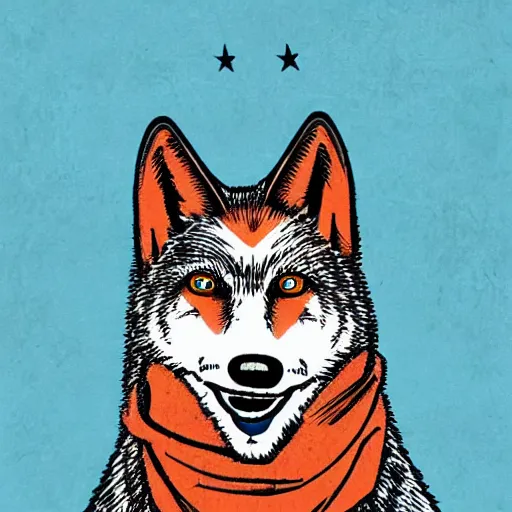 Image similar to portrait of retarded wolf, propaganda style