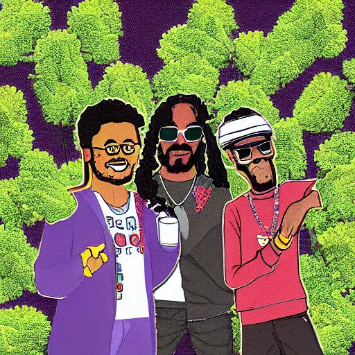 Image similar to lego snoop dogg and wizz khalifa surrounded by bunches of broccoli dean, roger digital art style