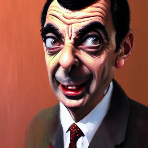 Image similar to Mr bean fashion, gucci catwalk, oil painting, digital art, ultradetailed, artstation