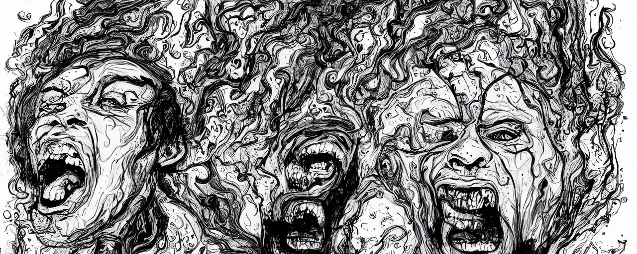 Image similar to portrait of a mad man screaming and melting in style of josan gonzales and Salvador Dali,