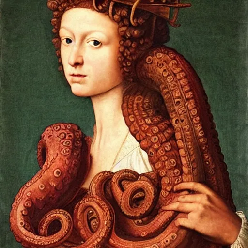 Image similar to a renaissance style portrait of a giant octopus