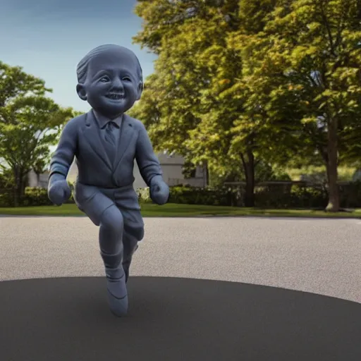 Image similar to a statue of joe biden chasing a child, octane render, 3 d render, 4 k, hyper realistic, super detailed.