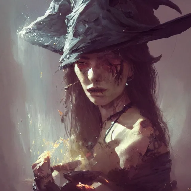 Prompt: a painting of a stoner witch by greg rutkowski, dark fantasy art, high detail, trending on artstation