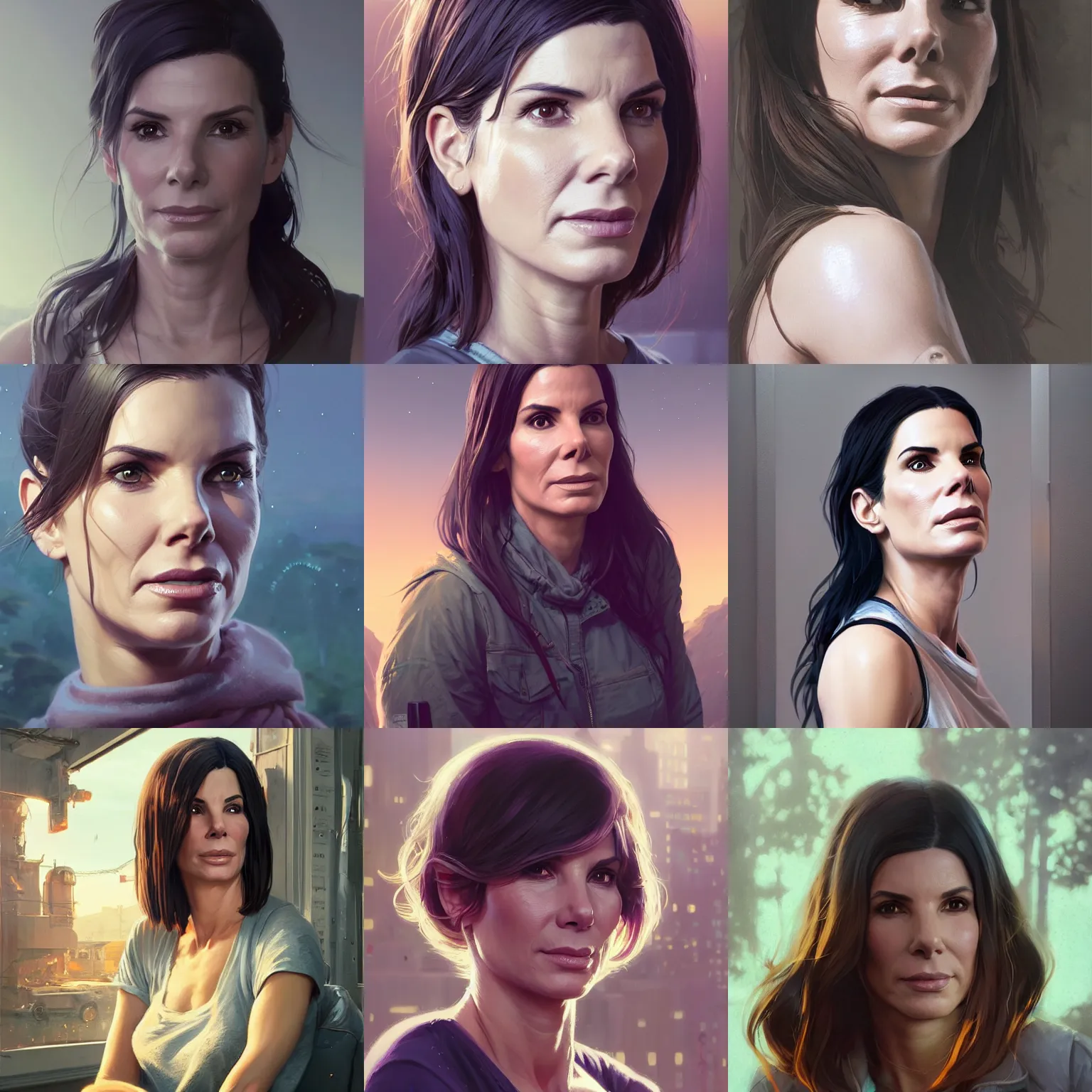 Prompt: highly detailed portrait sandra bullock 3 0 age in gta v, stephen bliss, unreal engine, fantasy art by greg rutkowski, loish, rhads, ferdinand knab, makoto shinkai and lois van baarle, ilya kuvshinov, rossdraws, tom bagshaw, global illumination, radiant light, detailed and intricate environment