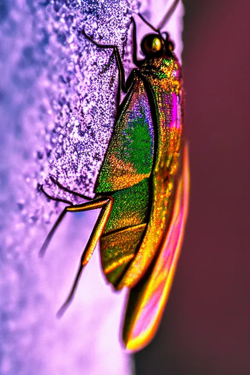 Image similar to high quality close-up photo iridescent moth! jeweled gorgeous! highly detailed david ligare elson peter cinematic neon lighting high quality low angle hd 8k sharp shallow depth of field