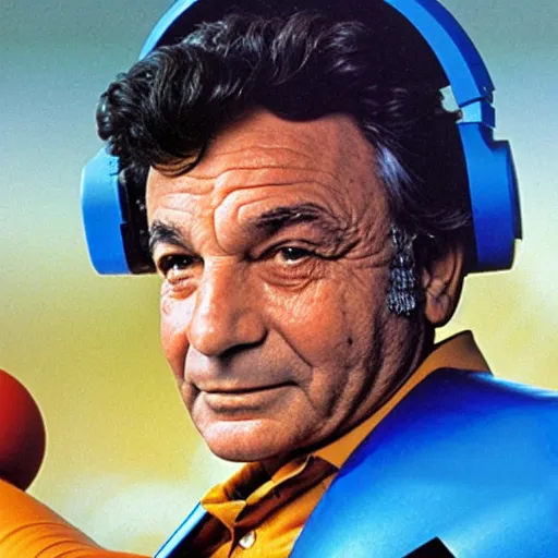 Image similar to peter falk as megaman, key art, concept art