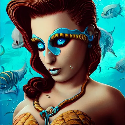 Prompt: underwater naga bioshock portrait, Pixar style, by Tristan Eaton Stanley Artgerm and Tom Bagshaw.