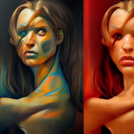 Image similar to a painting of a woman, a photorealistic painting by sam spratt, behance contest winner, shock art, apocalypse art, oil on canvas, hyper realism